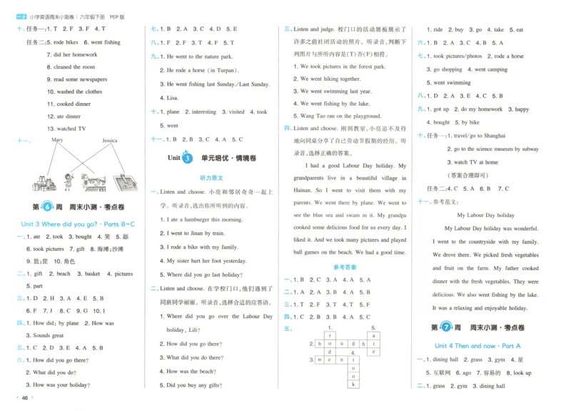 六年级英语下册人教PEP版25春《一本周末小测卷》答案_2026春季学期_周末预测小卷_06325春英语人教pep《周末小测卷》_六年级英语下册人教PEP版25春《周末小测卷》