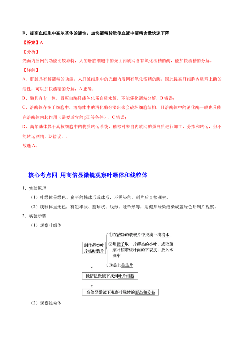 解密02细胞器与生物膜系统（讲义）-高频考点解密2021年高考生物二轮复习讲义+分层训练_新高考复习资料_2021年新高考资料