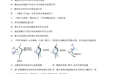 解密04酶和ATP（分层训练）（原卷版）_新高考复习资料_2021年新高考资料_高频考点解密2021年高考生物二轮复习讲义+分层训练4.7更新