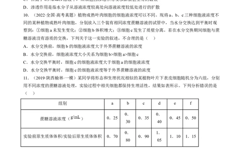 解密03细胞的物质输入和输出（分层训练)（原卷版）_通用版（老高考）复习资料_2023年复习资料_二轮复习_高频考点解密2023年高考生物二轮复习讲义+分层训练（全国通用）