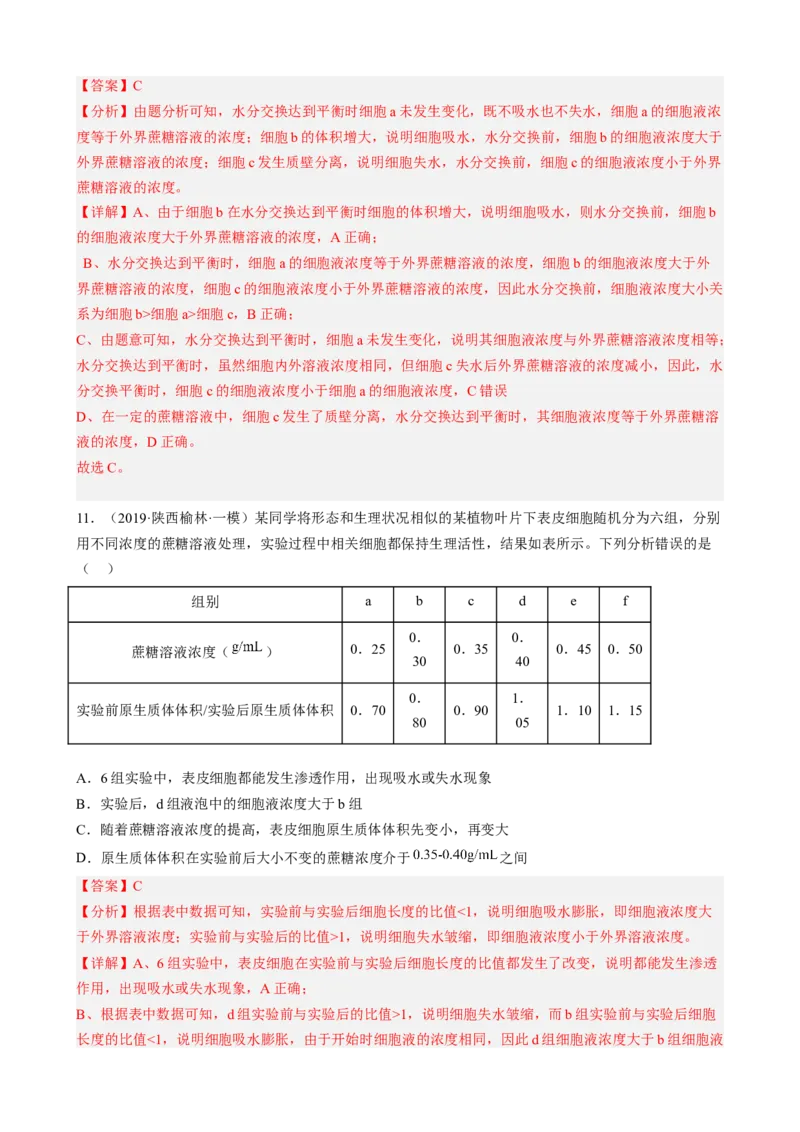 解密03细胞的物质输入和输出（分层训练)（解析版）_新高考复习资料_2023年新高考复习资料_二轮复习_高频考点解密2023年高考生物二轮复习讲义+分层训练（全国通用）288808838