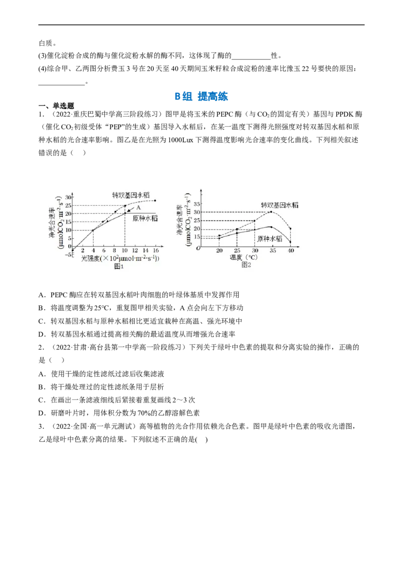 解密04细胞的能量供应和利用（分层训练)（原卷版）_通用版（老高考）复习资料_2023年复习资料_二轮复习_高频考点解密2023年高考生物二轮复习讲义+分层训练（全国通用）