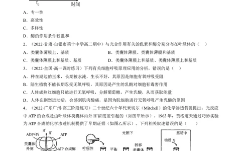 解密04细胞的能量供应和利用（分层训练)（原卷版）_通用版（老高考）复习资料_2023年复习资料_二轮复习_高频考点解密2023年高考生物二轮复习讲义+分层训练（全国通用）