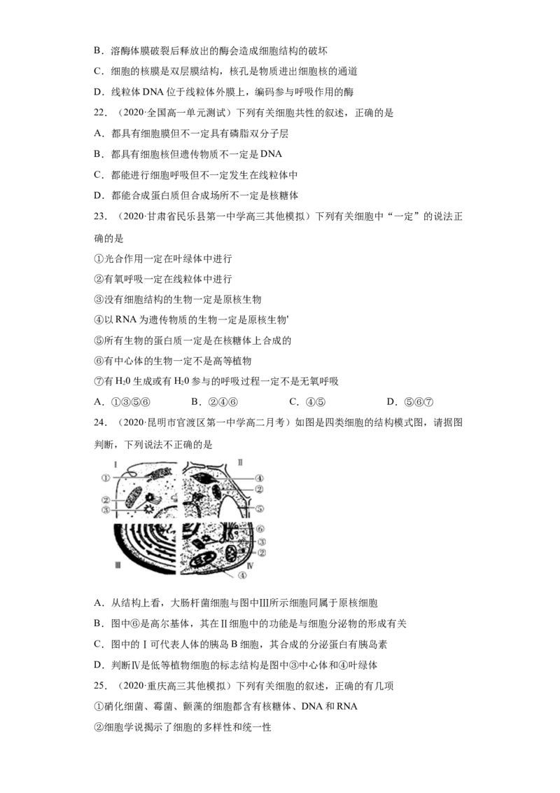 解密02细胞器与生物膜系统（分层训练）（原卷版）_新高考复习资料_2021年新高考资料_高频考点解密2021年高考生物二轮复习讲义+分层训练4.7更新