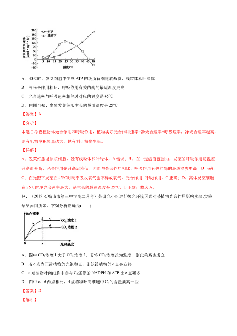 解密07光合作用和呼吸作用的联系及应用（分层训练）（解析版）_新高考复习资料_2021年新高考资料_高频考点解密2021年高考生物二轮复习讲义+分层训练4.7更新
