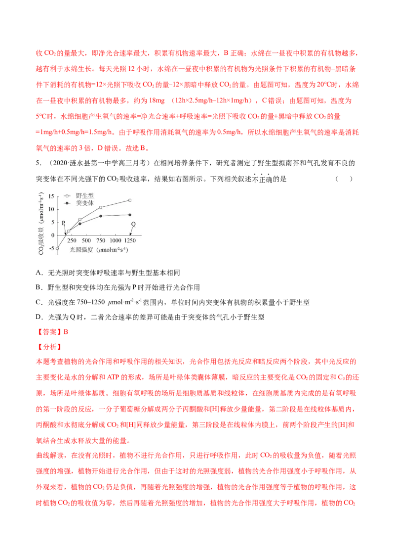 解密07光合作用和呼吸作用的联系及应用（分层训练）（解析版）_新高考复习资料_2021年新高考资料_高频考点解密2021年高考生物二轮复习讲义+分层训练4.7更新
