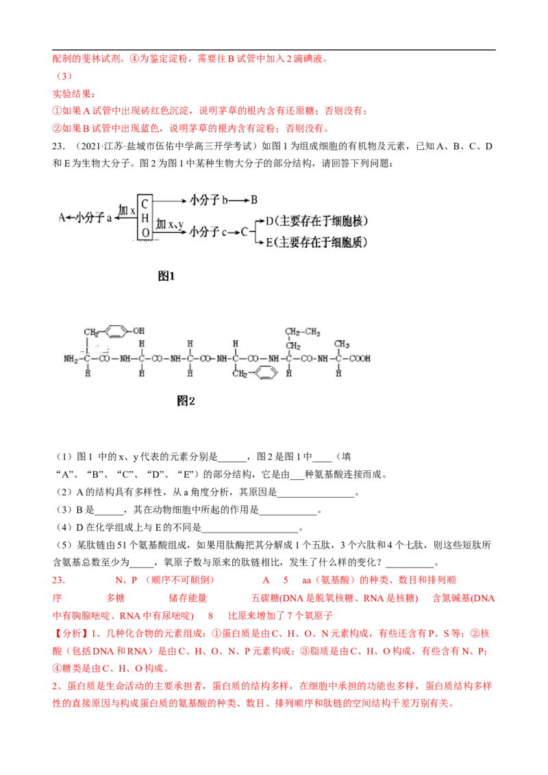 解密01组成细胞的元素与化合物（分层训练）（解析版）_通用版（老高考）复习资料_2023年复习资料_二轮复习_高频考点解密2023年高考生物二轮复习讲义+分层训练（全国通用）