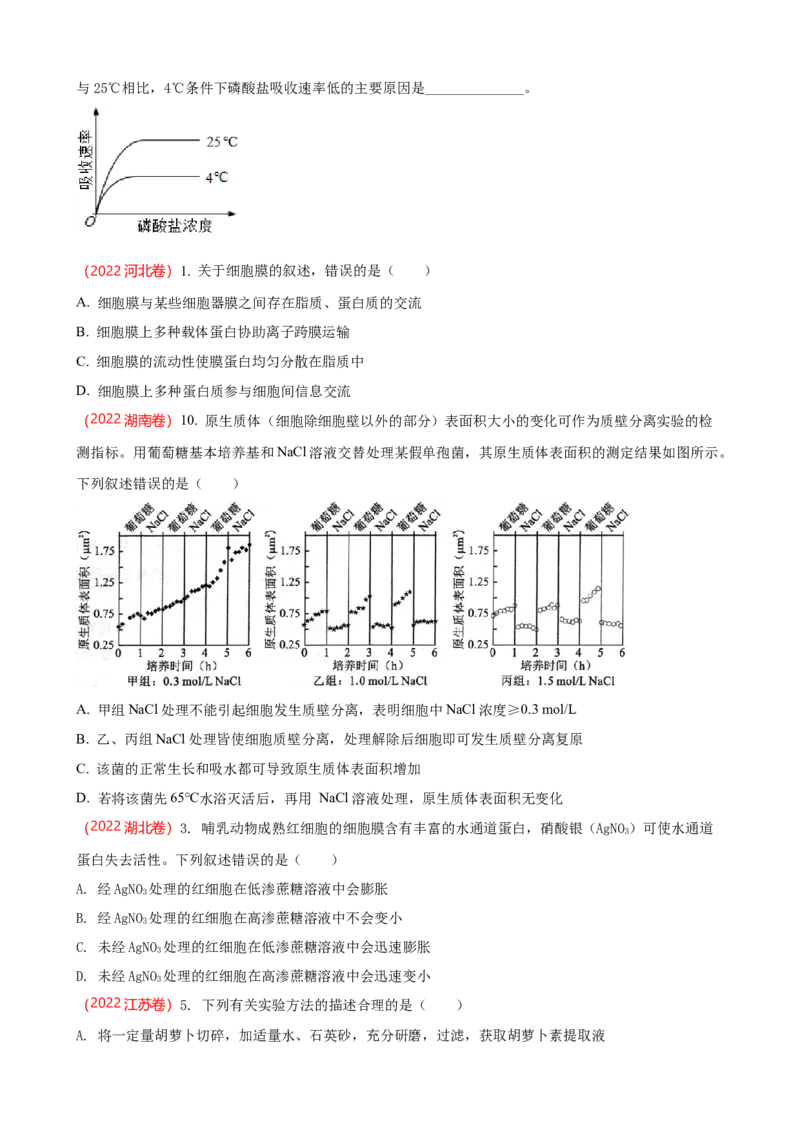 解密03细胞的物质输入和输出（讲义)（学生版）_通用版（老高考）复习资料_2023年复习资料_二轮复习_高频考点解密2023年高考生物二轮复习讲义+分层训练（全国通用）