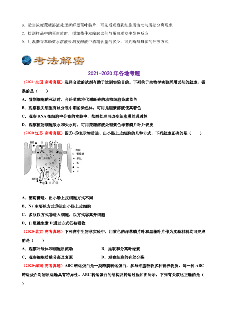 解密03细胞的物质输入和输出（讲义)（学生版）_通用版（老高考）复习资料_2023年复习资料_二轮复习_高频考点解密2023年高考生物二轮复习讲义+分层训练（全国通用）