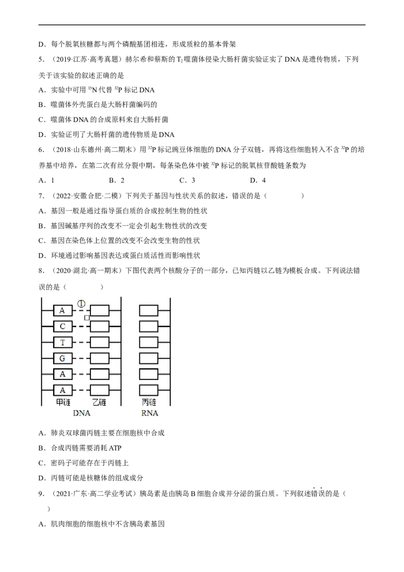 解密08遗传的分子学基础（分层训练)（原卷版）_通用版（老高考）复习资料_2023年复习资料_二轮复习_高频考点解密2023年高考生物二轮复习讲义+分层训练（全国通用）