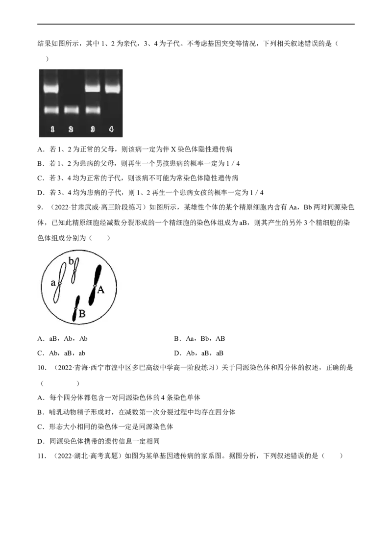 解密07遗传的细胞学基础（分层训练)（原卷版）_通用版（老高考）复习资料_2023年复习资料_二轮复习_高频考点解密2023年高考生物二轮复习讲义+分层训练（全国通用）
