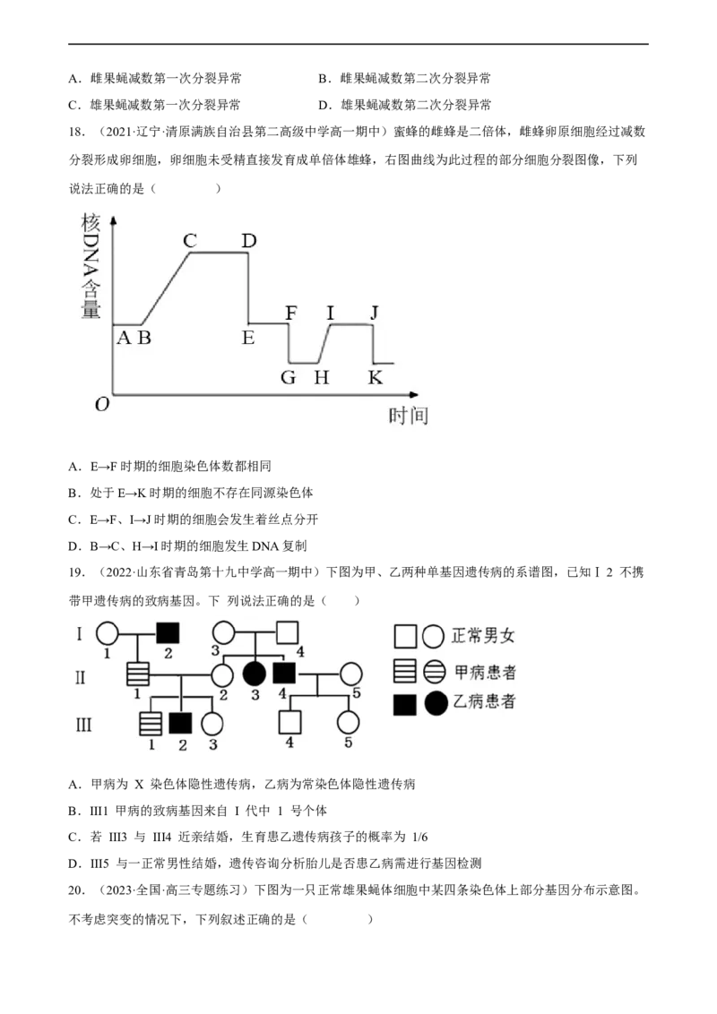 解密07遗传的细胞学基础（分层训练)（原卷版）_通用版（老高考）复习资料_2023年复习资料_二轮复习_高频考点解密2023年高考生物二轮复习讲义+分层训练（全国通用）