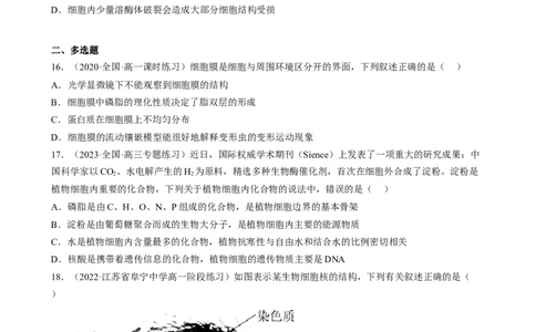 解密02细胞的基本结构（分层训练)（原卷版）_通用版（老高考）复习资料_2023年复习资料_二轮复习_高频考点解密2023年高考生物二轮复习讲义+分层训练（全国通用）