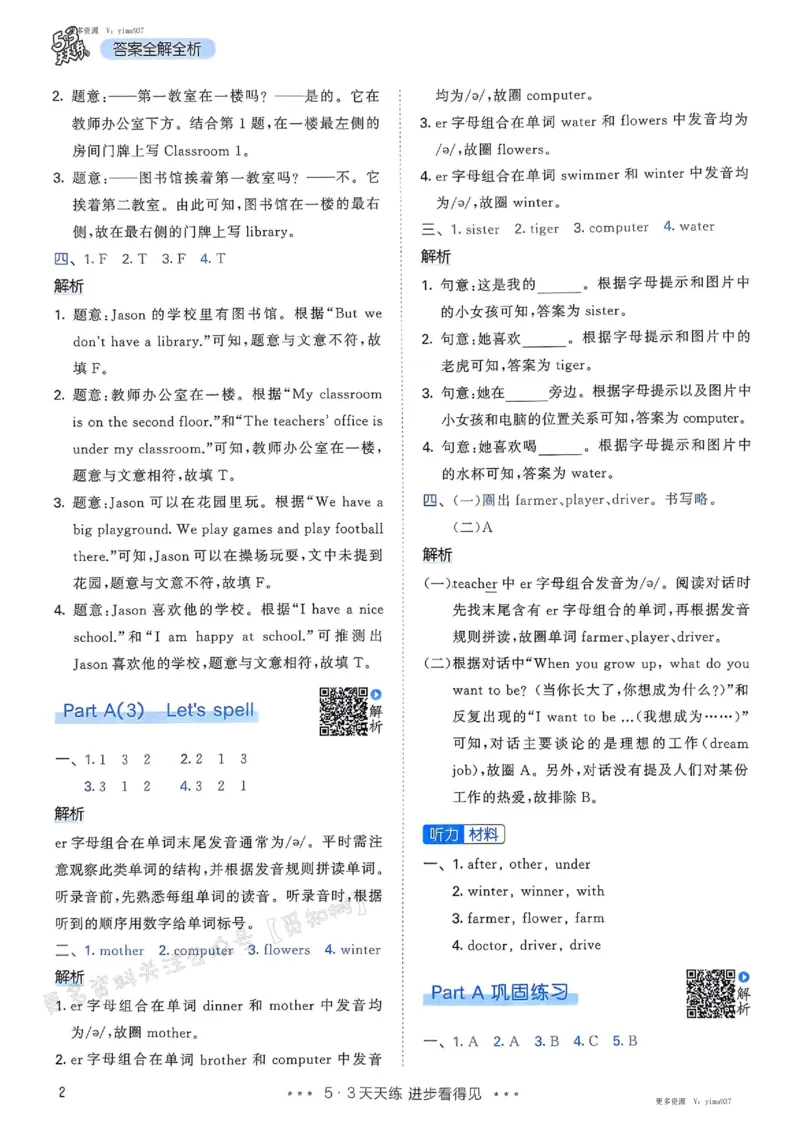 四年级英语下册人教PEP版25春《53天天练》答案_26春53小学系列合集_4-6年级英语下册人教PEP版《53天天练》_四年级英语下册人教PEP版25春《53天天练》