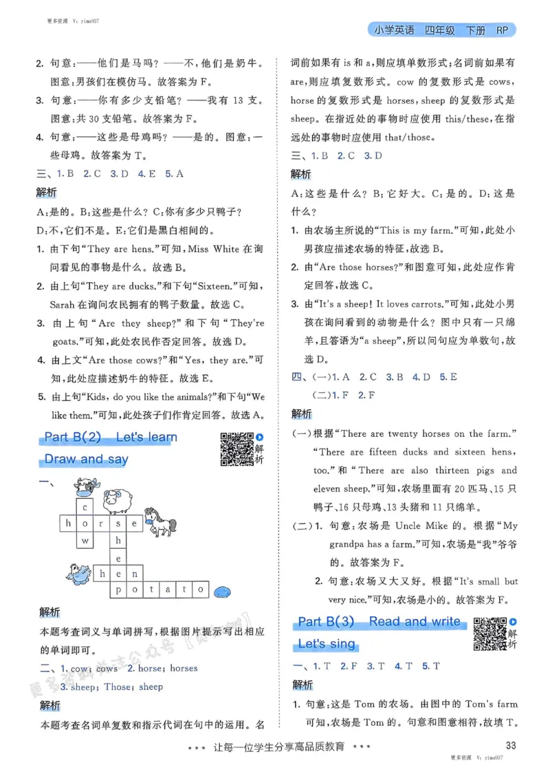 四年级英语下册人教PEP版25春《53天天练》答案_26春53小学系列合集_4-6年级英语下册人教PEP版《53天天练》_四年级英语下册人教PEP版25春《53天天练》