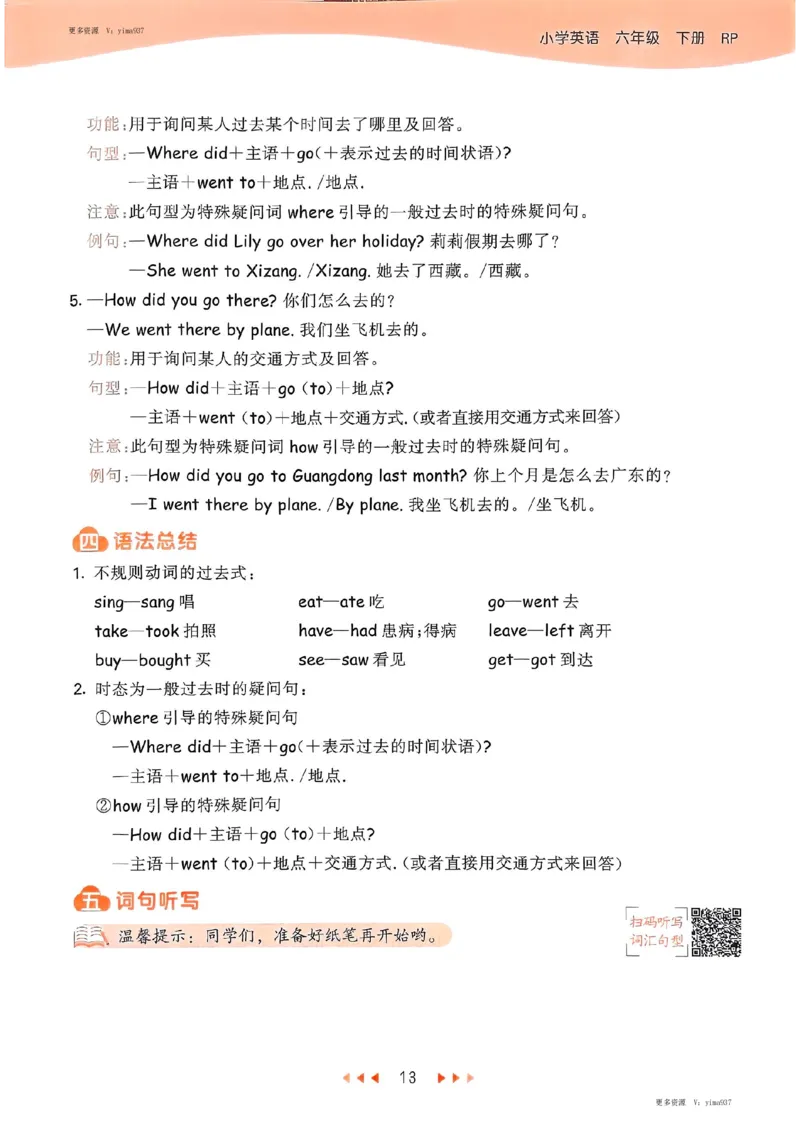 六年级英语下册人教PEP版25春《53天天练》知识清单_26春53小学系列合集_4-6年级英语下册人教PEP版《53天天练》_六年级英语下册人教PEP版25春《53天天练》