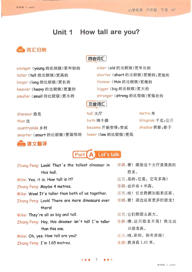 六年级英语下册人教PEP版25春《53天天练》知识清单_26春53小学系列合集_4-6年级英语下册人教PEP版《53天天练》_六年级英语下册人教PEP版25春《53天天练》