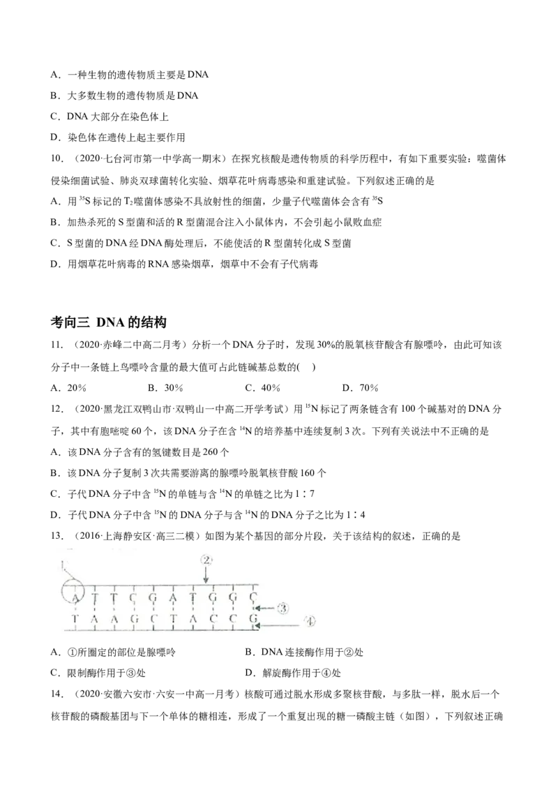 解密10遗传的分子基础（分层训练）（原卷版）_新高考复习资料_2021年新高考资料_高频考点解密2021年高考生物二轮复习讲义+分层训练4.7更新