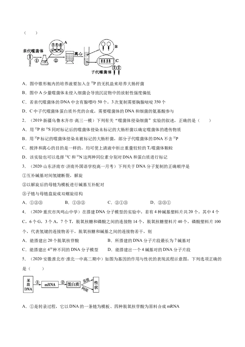 解密10遗传的分子基础（分层训练）（原卷版）_新高考复习资料_2021年新高考资料_高频考点解密2021年高考生物二轮复习讲义+分层训练4.7更新