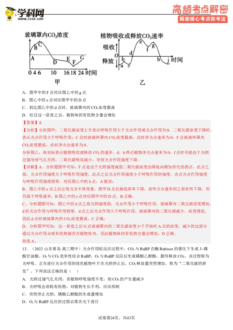 解密04细胞的能量供应和利用（分层训练)（解析版）_新高考复习资料_2023年新高考复习资料_二轮复习_高频考点解密2023年高考生物二轮复习讲义+分层训练（全国通用）288808838