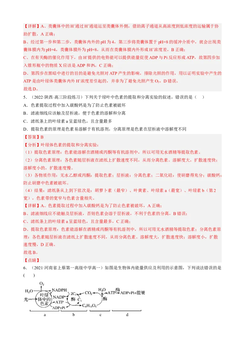 解密04细胞的能量供应和利用（分层训练)（解析版）_新高考复习资料_2023年新高考复习资料_二轮复习_高频考点解密2023年高考生物二轮复习讲义+分层训练（全国通用）288808838