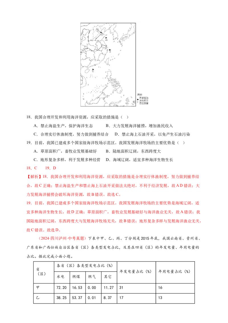 好题汇编2024年中考地理真题分类汇编11我国的自然资源（解析版）_7地理中考复习_2025中考复习资料_备战20252024年中考地理真题分类汇编