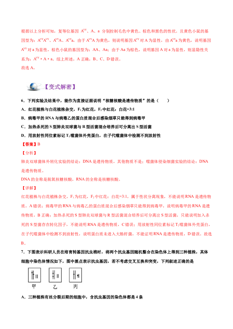 解密11遗传的基本规律（讲义）-高频考点解密2021年高考生物二轮复习讲义+分层训练_新高考复习资料_2021年新高考资料_高频考点解密2021年高考生物二轮复习讲义+分层训练4.7更新