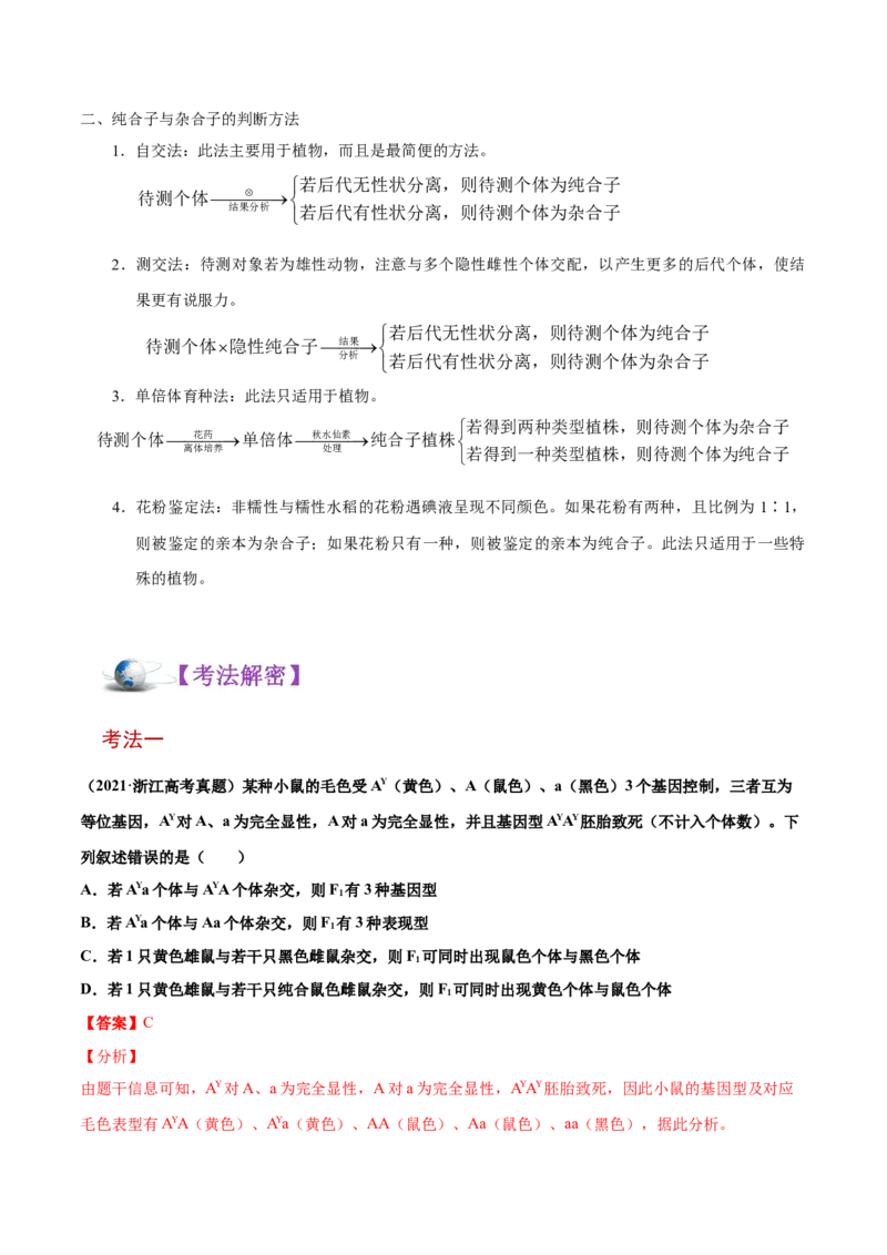 解密11遗传的基本规律（讲义）-高频考点解密2021年高考生物二轮复习讲义+分层训练_新高考复习资料_2021年新高考资料_高频考点解密2021年高考生物二轮复习讲义+分层训练4.7更新