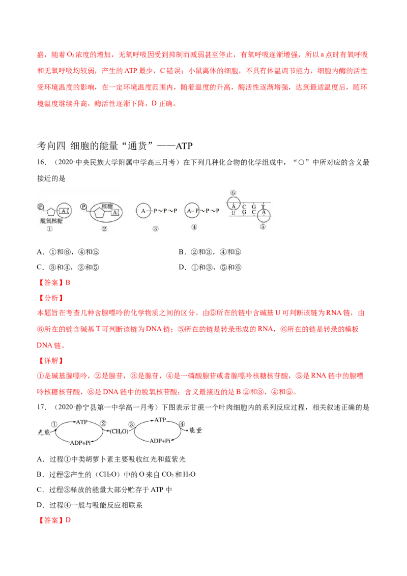 解密04酶和ATP（分层训练）（解析版）_新高考复习资料_2021年新高考资料_高频考点解密2021年高考生物二轮复习讲义+分层训练4.7更新