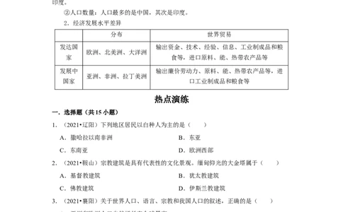 备战2023年地理新中考二轮复习热点透析疑难点拨06世界的居民和国家（解析版）_7地理中考复习_2023年中考复习资料_二轮复习_备战2023年地理新中考二轮复习疑难点拨（解析版+原卷版）