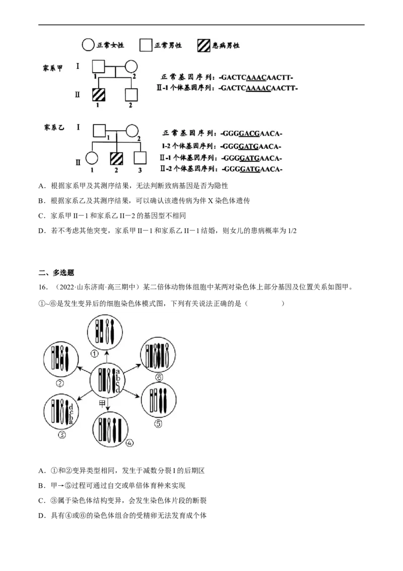 解密09生物的变异（分层训练)（原卷版）_通用版（老高考）复习资料_2023年复习资料_二轮复习_高频考点解密2023年高考生物二轮复习讲义+分层训练（全国通用）
