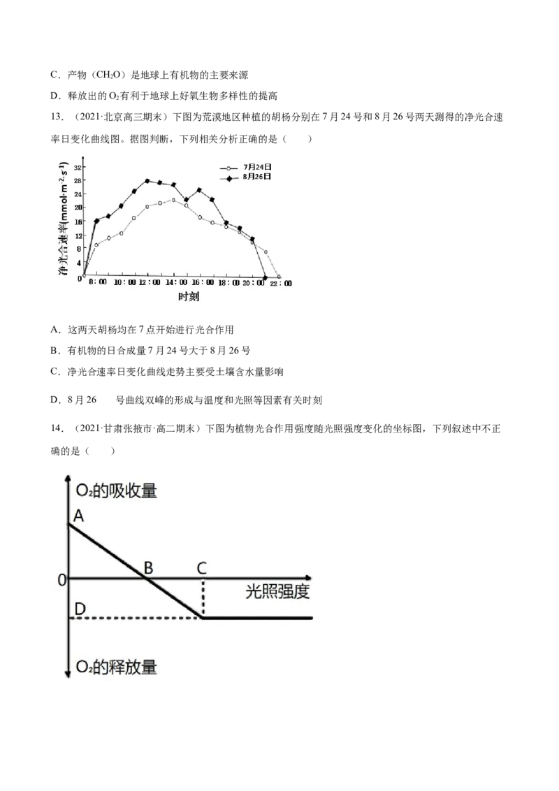 解密06能量之源&mdash;&mdash;光与光合作用（分层训练）（原卷版）_新高考复习资料_2021年新高考资料_高频考点解密2021年高考生物二轮复习讲义+分层训练4.7更新
