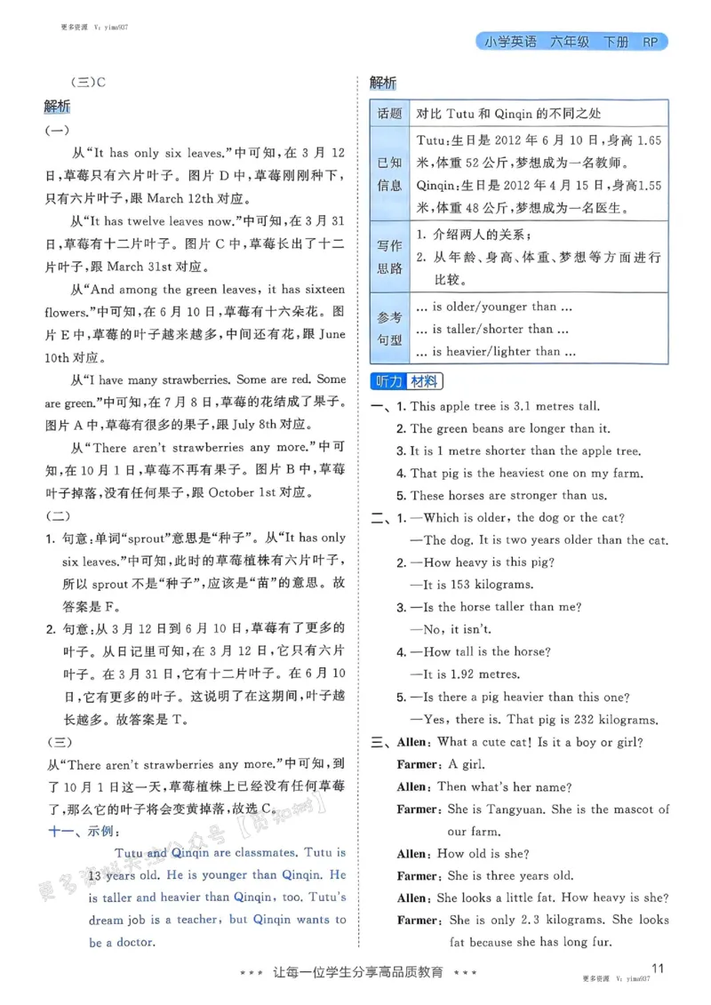 六年级英语下册人教PEP版25春《53天天练》答案_26春53小学系列合集_4-6年级英语下册人教PEP版《53天天练》_六年级英语下册人教PEP版25春《53天天练》