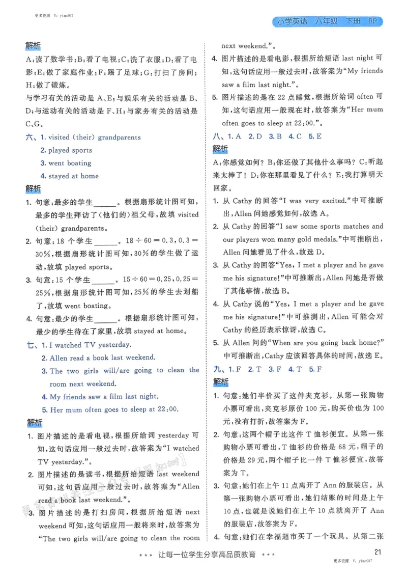 六年级英语下册人教PEP版25春《53天天练》答案_26春53小学系列合集_4-6年级英语下册人教PEP版《53天天练》_六年级英语下册人教PEP版25春《53天天练》