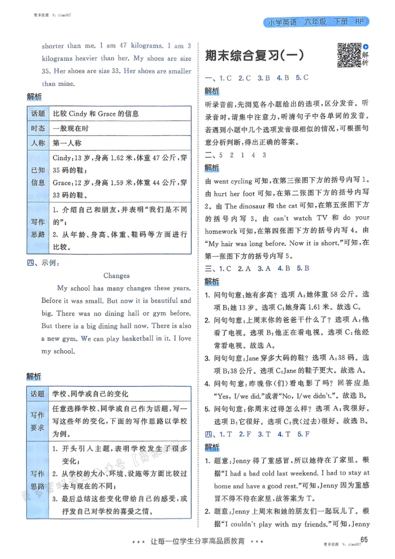 六年级英语下册人教PEP版25春《53天天练》答案_26春53小学系列合集_4-6年级英语下册人教PEP版《53天天练》_六年级英语下册人教PEP版25春《53天天练》