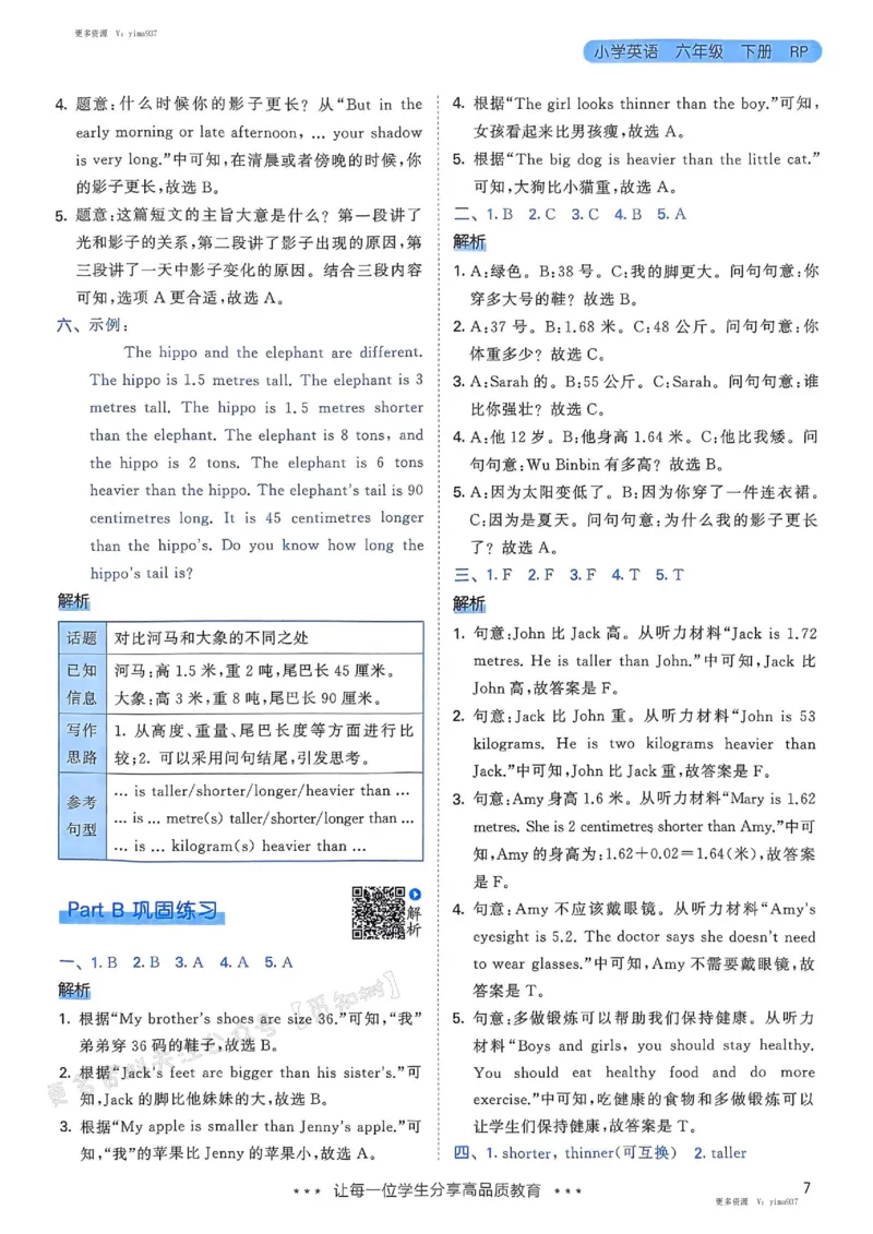 六年级英语下册人教PEP版25春《53天天练》答案_26春53小学系列合集_4-6年级英语下册人教PEP版《53天天练》_六年级英语下册人教PEP版25春《53天天练》