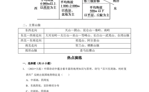 备战2023年地理新中考二轮复习热点透析疑难点拨21我国的地形（原卷版）_7地理中考复习_2023年中考复习资料_二轮复习_备战2023年地理新中考二轮复习疑难点拨（解析版+原卷版）