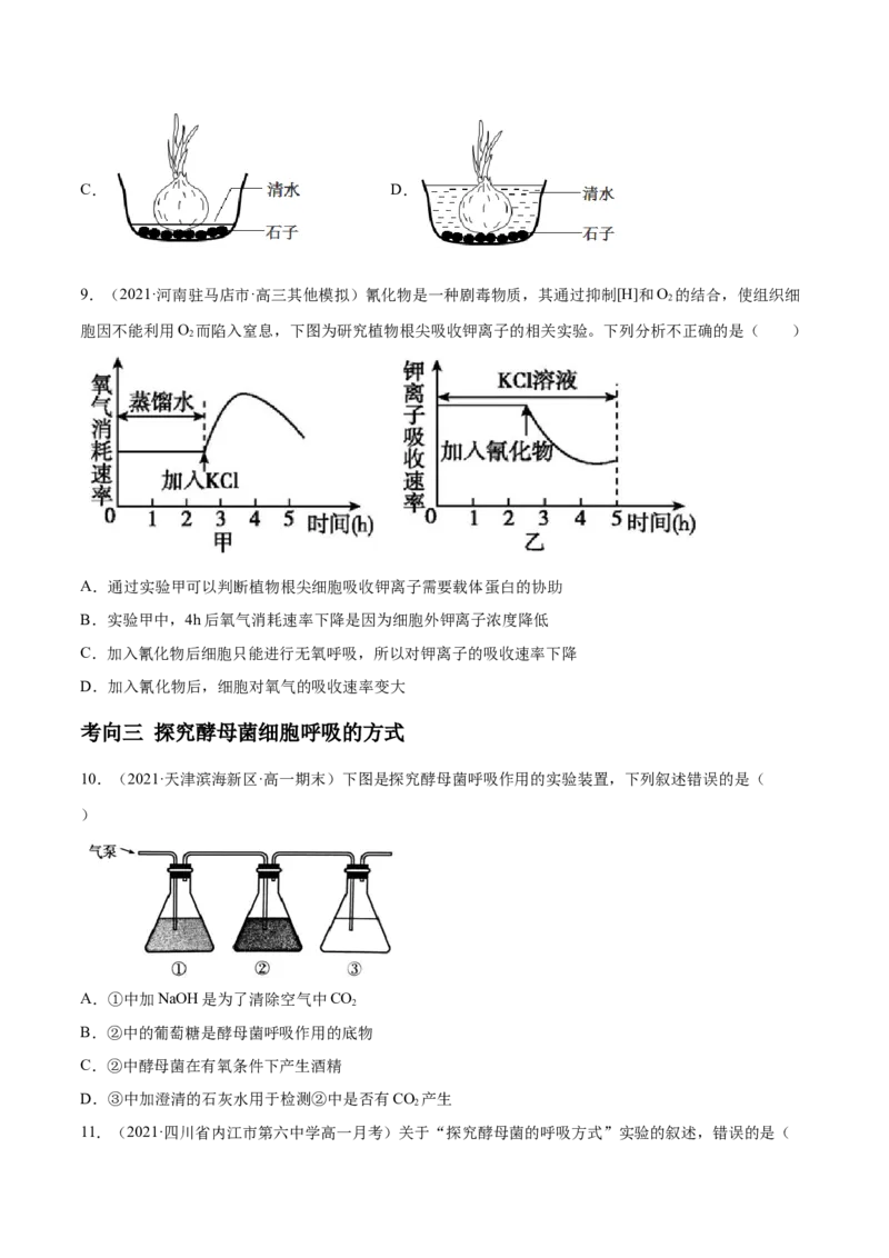 解密05ATP的主要来源（分层训练）（原卷版）_新高考复习资料_2021年新高考资料_高频考点解密2021年高考生物二轮复习讲义+分层训练4.7更新