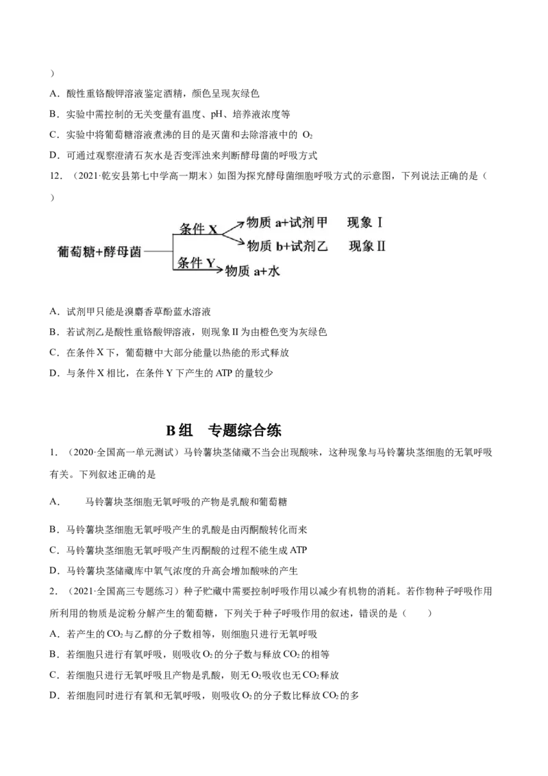 解密05ATP的主要来源（分层训练）（原卷版）_新高考复习资料_2021年新高考资料_高频考点解密2021年高考生物二轮复习讲义+分层训练4.7更新