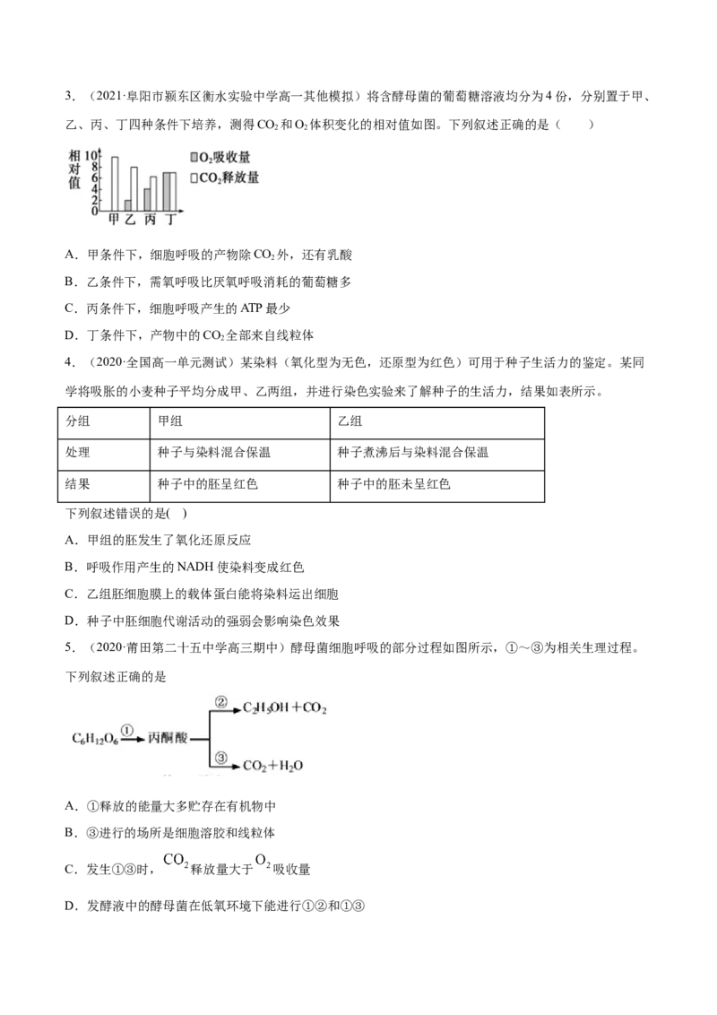 解密05ATP的主要来源（分层训练）（原卷版）_新高考复习资料_2021年新高考资料_高频考点解密2021年高考生物二轮复习讲义+分层训练4.7更新