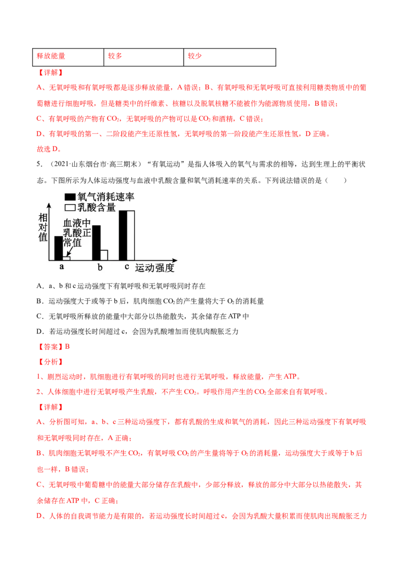 解密05ATP的主要来源（分层训练）（解析版）_新高考复习资料_2021年新高考资料_高频考点解密2021年高考生物二轮复习讲义+分层训练4.7更新