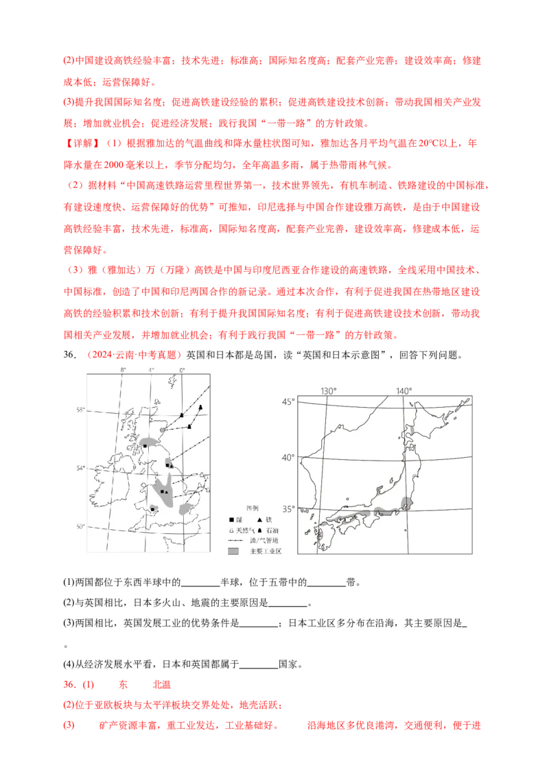 好题汇编2024年中考地理真题分类汇编05居民与聚落、发展与合作（解析版）_7地理中考复习_2025中考复习资料_备战20252024年中考地理真题分类汇编