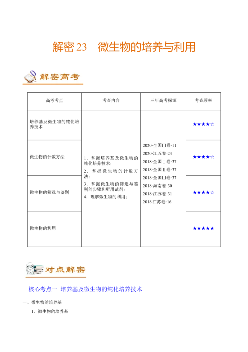 解密23微生物的培养与利用（讲义）-高频考点解密2021年高考生物二轮复习讲义+分层训练_新高考复习资料_2021年新高考资料