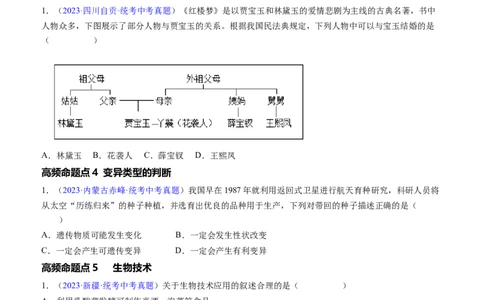 清单13生物的遗传和变异（5大考点+6大高频命题点（学生版）_6生物中考复习_2024年中考复习资料_一轮复习资料_完口袋书2024年中考生物一轮复习知识清单