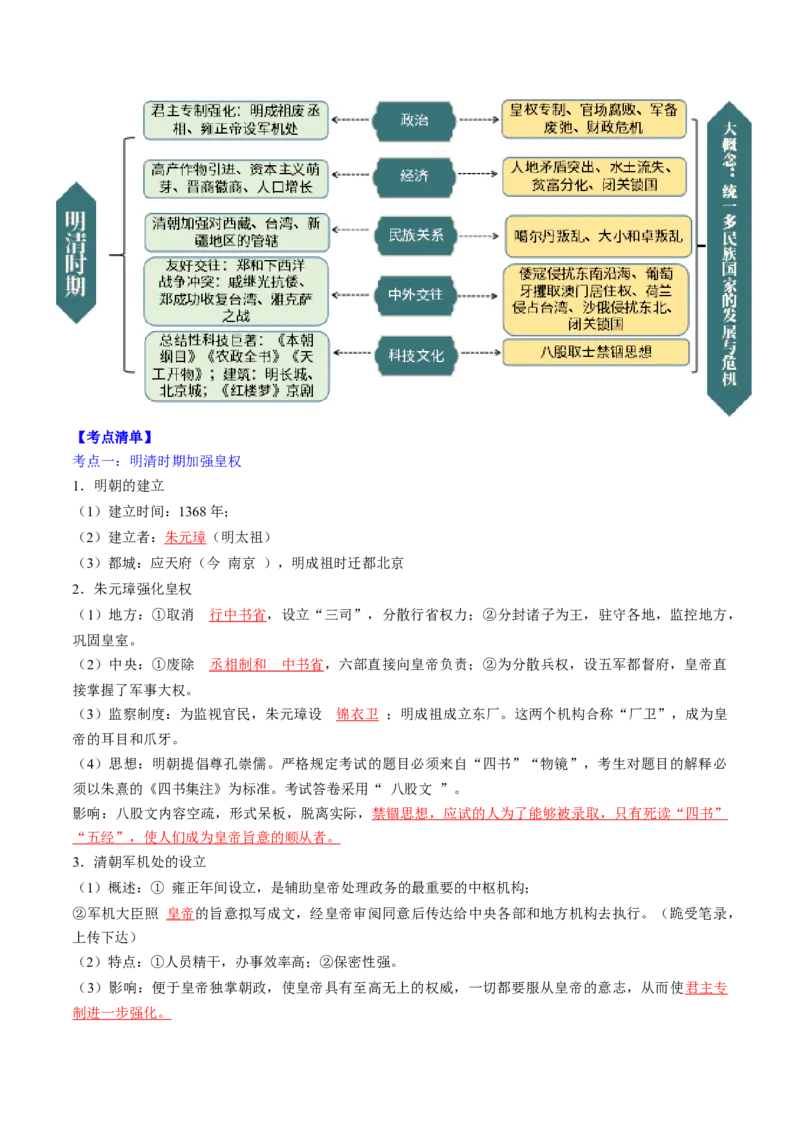 秘籍02+中国古代史（七下）（思维导图+大单元整合+考点清单+难点点拨）-备战2024年中考历史抢分秘籍（全国通用）_8历史中考复习_2024年中考复习资料_三轮复习_考前抢分法宝