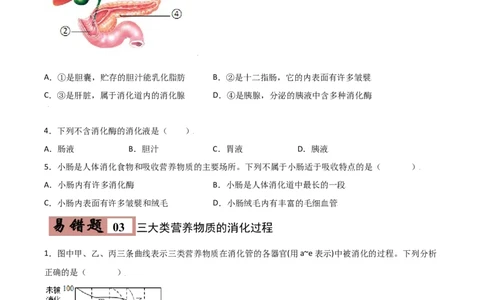 易错点08人体的营养-备战2022年中考生物考试易错题（原卷版）_6生物中考复习_2023年中考复习资料_专项复习_备战2022年中考生物考试易错题