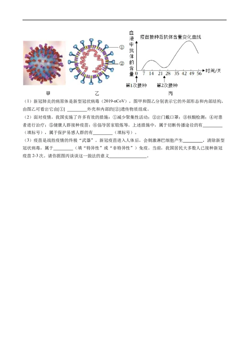 热点02传染病及免疫-2023年中考生物热点&middot;重点&middot;难点专练（全国通用）（原卷版）_6生物中考复习_2023年中考复习资料_专项复习_2023年中考生物热点&middot;重点&middot;难点专练（全国通用）