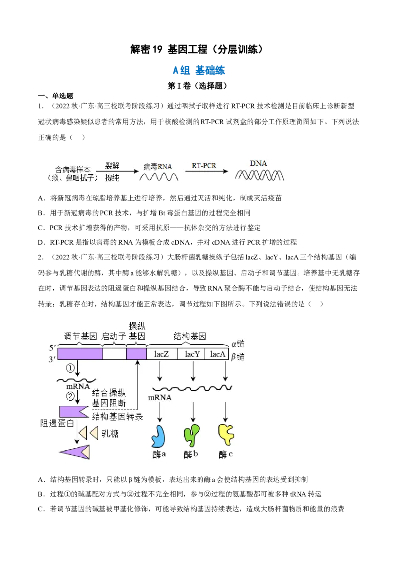 解密19基因工程（分层训练)（原版卷）_新高考复习资料_2023年新高考复习资料_二轮复习_高频考点解密2023年高考生物二轮复习讲义+分层训练（全国通用）288808838