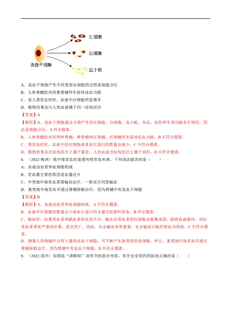 热点03输血、急救及用药安全-2023年中考生物热点&middot;重点&middot;难点专练（全国通用）（解析版）_6生物中考复习_2023年中考复习资料_专项复习
