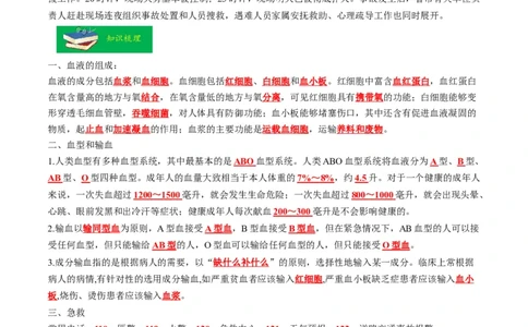 热点03输血、急救及用药安全-2023年中考生物热点&middot;重点&middot;难点专练（全国通用）（解析版）_6生物中考复习_2023年中考复习资料_专项复习